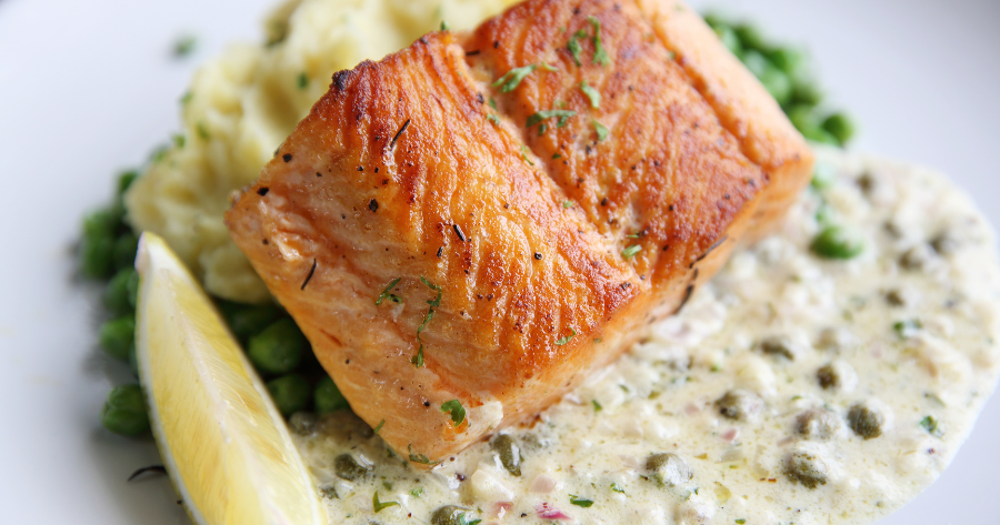 One-Pan Baked Salmon with Sweet Potatoes and Broccoli
